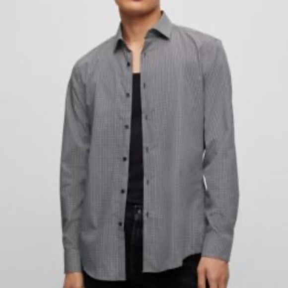 Hugo Boss Men Button down Shirt Designer Luxury Gray Pinstripes L 15.5 - Picture 1 of 13